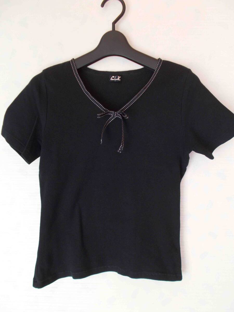 レディース 半袖 カットソー Lサイズ 黒 リボン拍卖