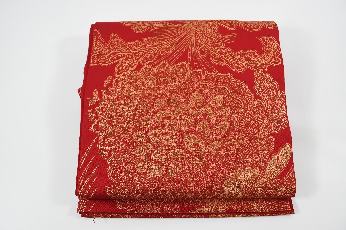 袋帯 未仕立て 六通柄 葉 帯丈428cm ★着物屋 ne-8969 桜庭呉服店拍卖