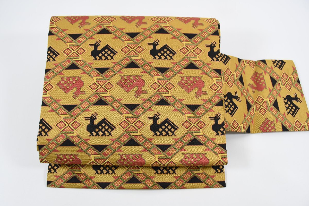 名古屋帯 有栖川文様 鹿 帯丈340cm ★着物屋 ne-9086 桜庭呉服店拍卖