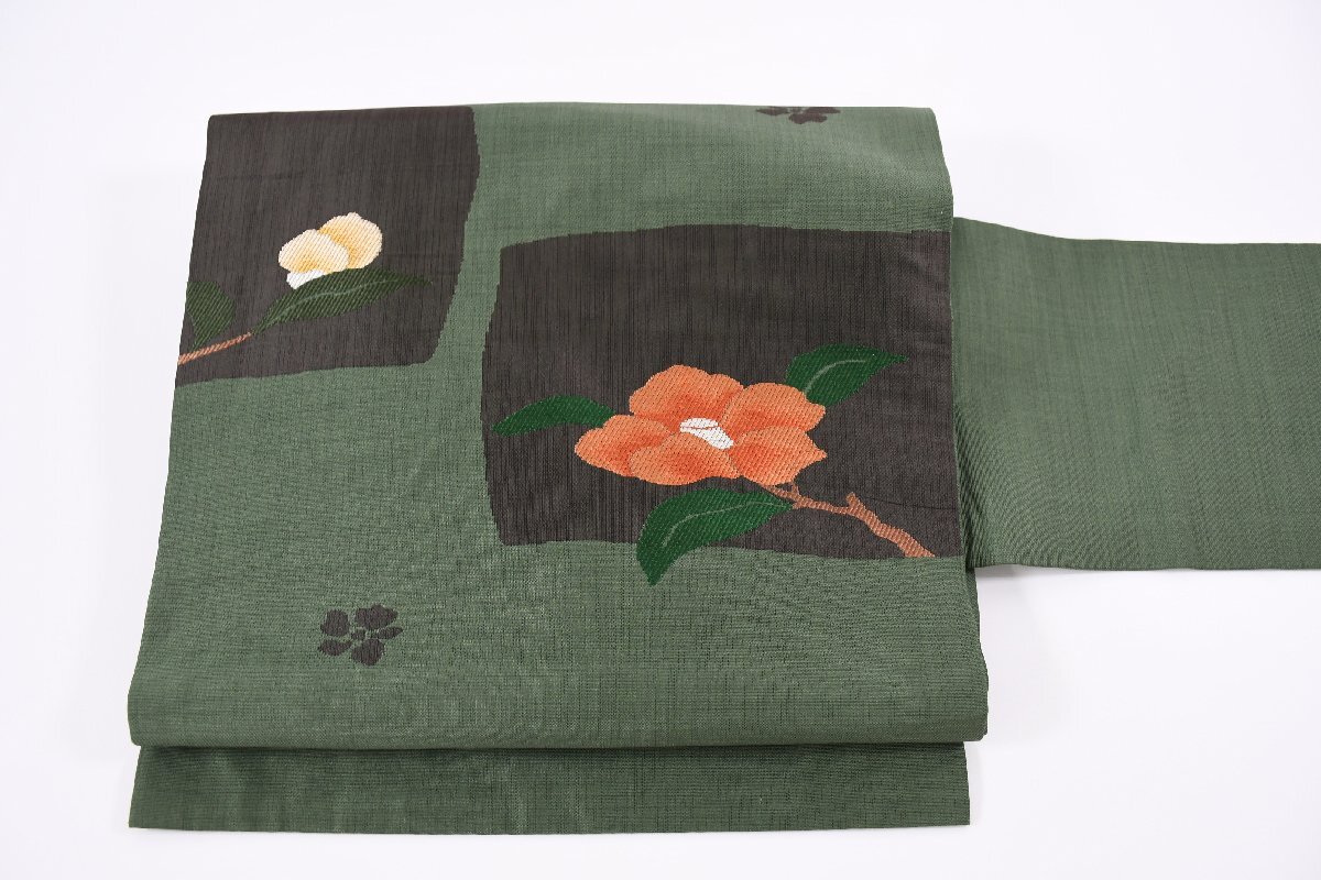 名古屋帯 椿 花 帯丈342cm ★着物屋 ne-9207 桜庭呉服店拍卖