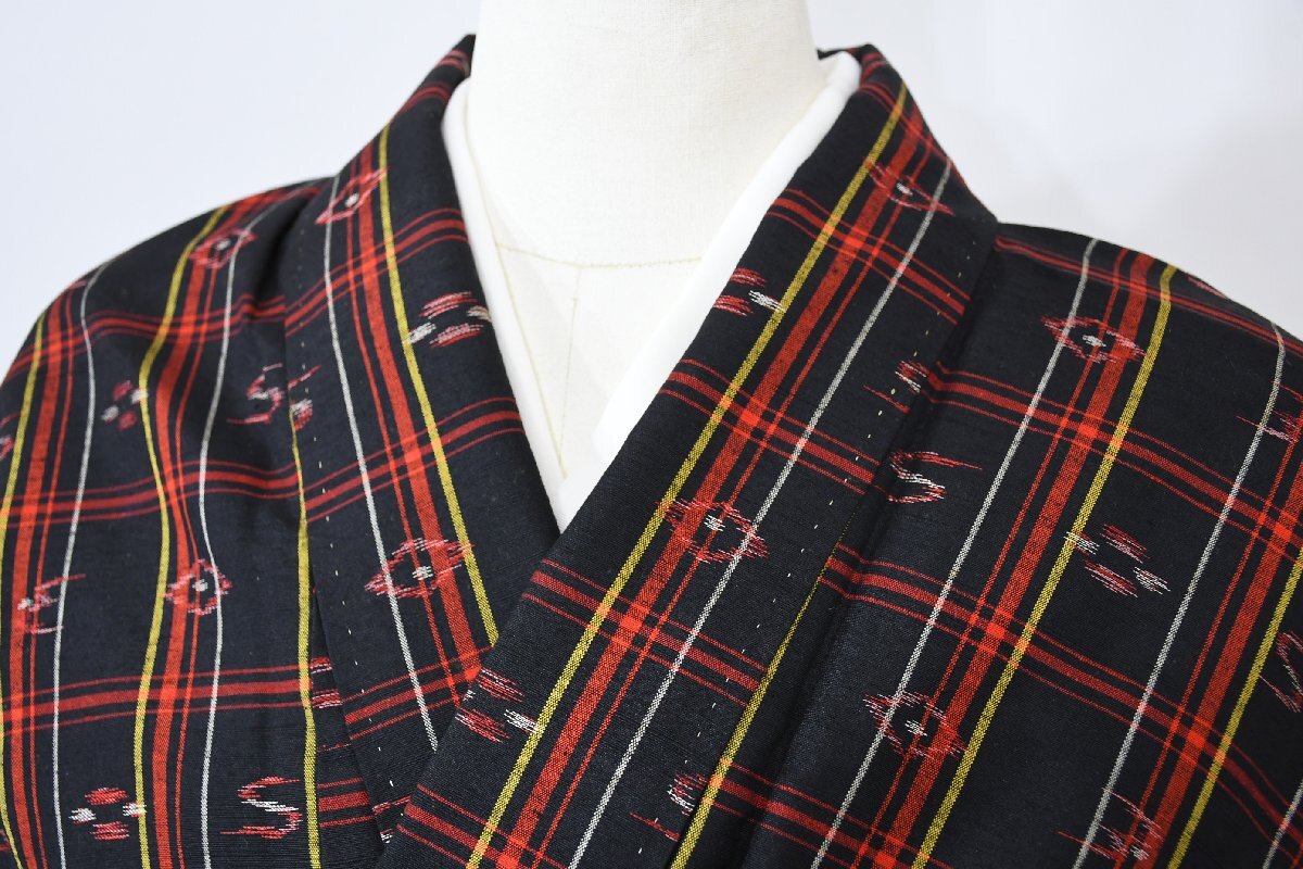 紬 つむぎ ミンサー 格子 身丈150cm 裄丈64.5cm ★着物 pb-2702 桜庭呉服店拍卖