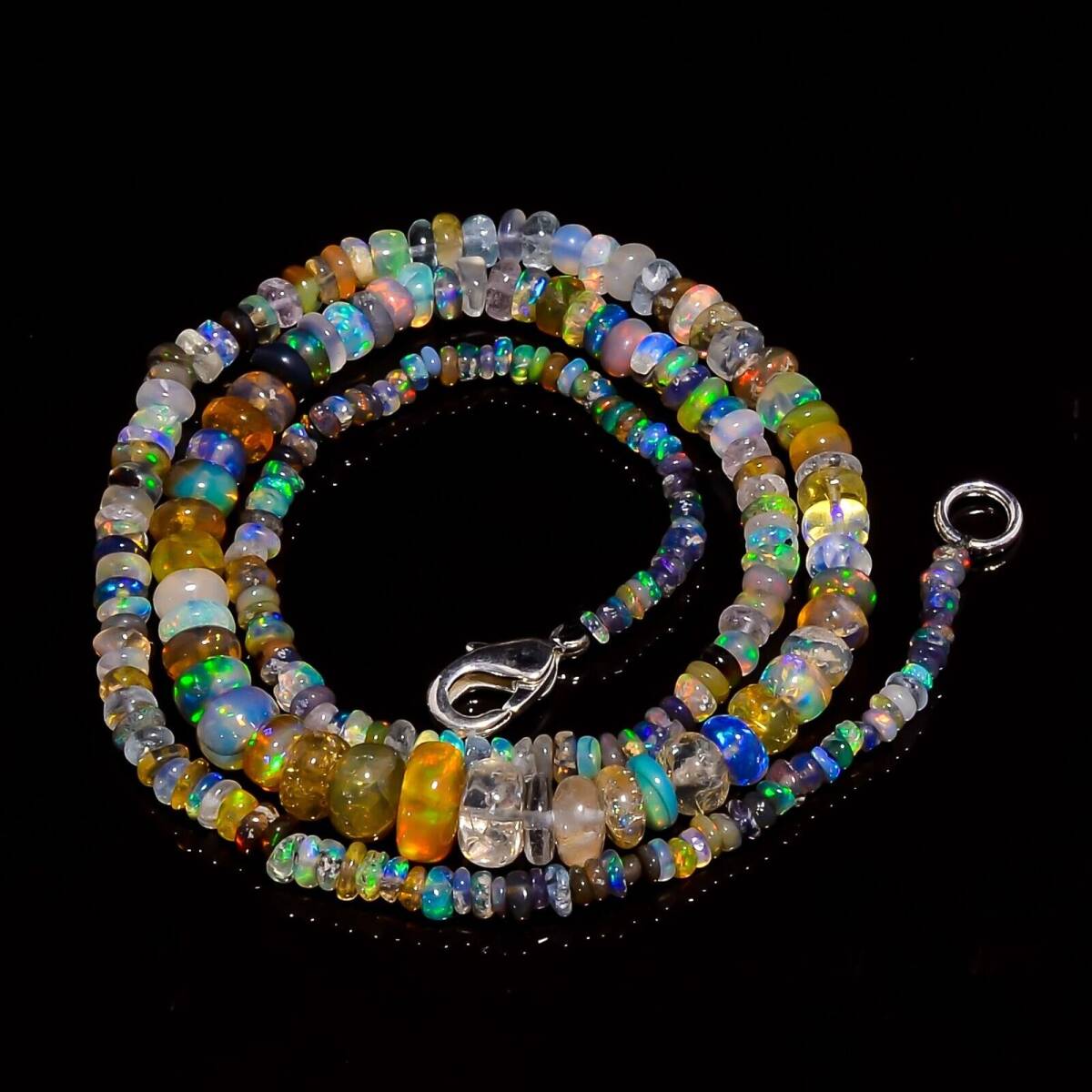 オパール ネックレス 首飾り お届けに2週間以上かかります。40.45 カラット マルチ エチオピア オパール 宝石ロンデル スムース ビーズ 拍卖