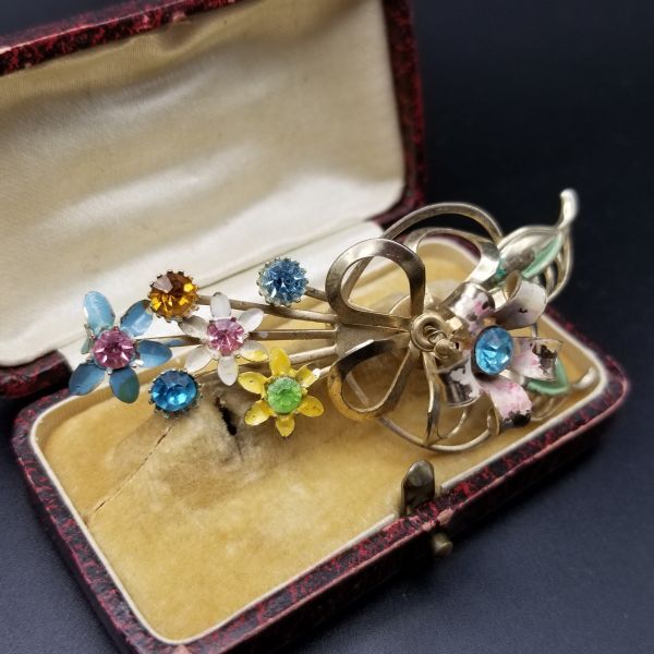色とりどりの花束 ヴィンテージ ブローチ フローラル 春色 バネ付き立体の花 レトロ コスチュームジュエリー YDL②3拍卖