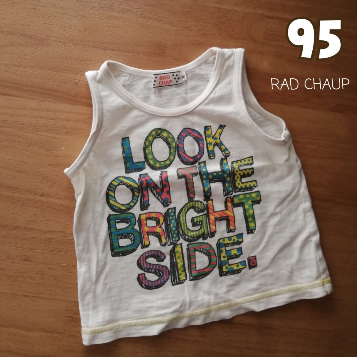 95(90-100 RADCHAP かわいいロゴタンクトップ ノースリーブ ホワイト コットン 白拍卖