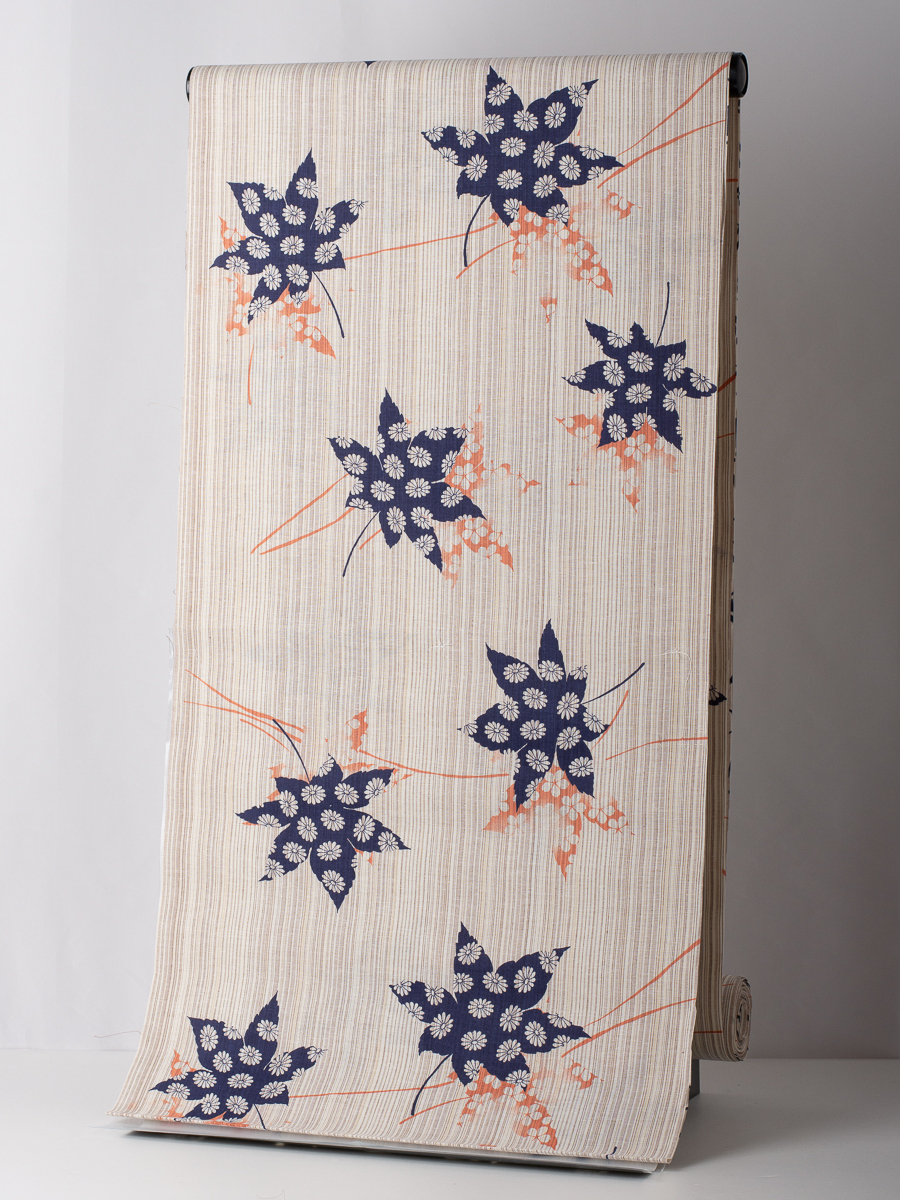 【浴衣反物】NO.3631 (アイボリー/夏紅葉)新品【桜七軒】綿紬風 日本製拍卖