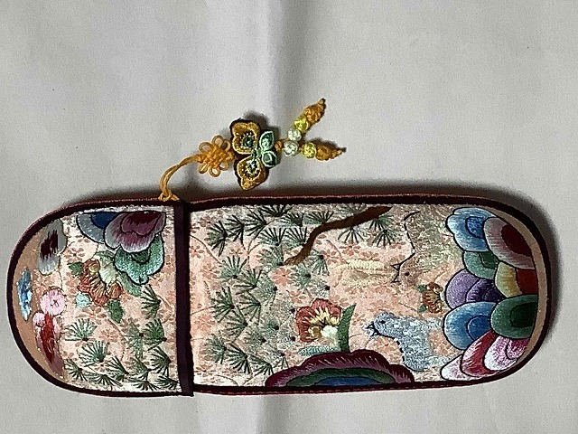 ◆韓国雑貨◆刺繍入り筒形メガネケース◆オレンジ◆送料無料◆拍卖