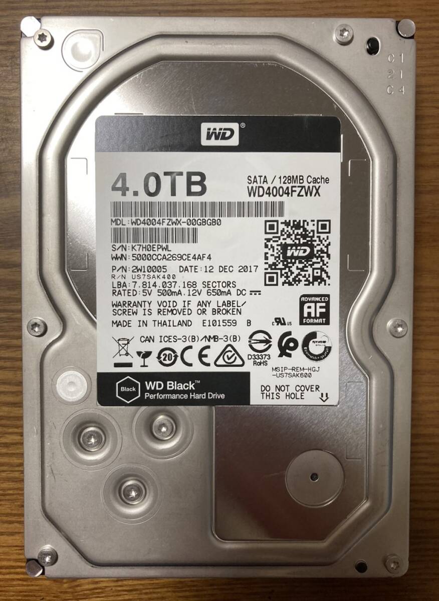 【希少モデル!】Western Digital ウェスタンデジタル WD Black WD4004FZWX 3.5インチ HDD 4TB(クリエイティブプロフェッショナル仕様)拍卖