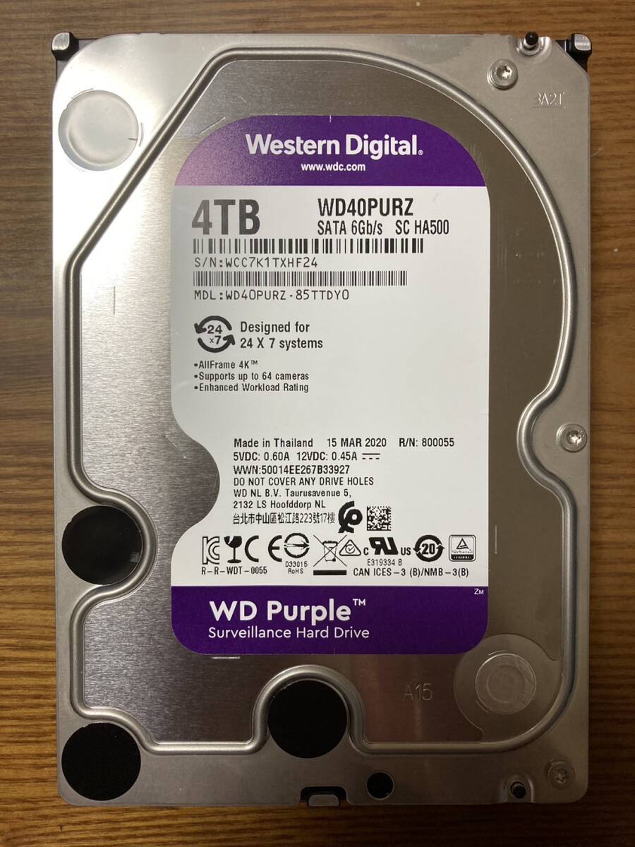 【静穏性◎】Western Digital WD Purple WD40PURZ 3.5インチHDD 4TB(監視システム・各種ビデオ用途に最適なHDD/使用時間:6700時間未満)拍卖