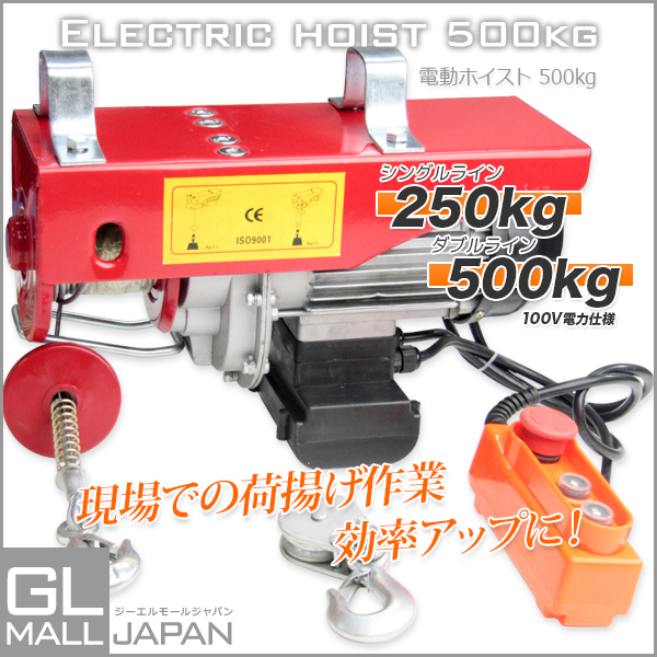 電動ホイスト 最大能力500kg 家庭用電源でも使える 100V 簡単設置 コントローラー付 ホイスト ウインチ 操作簡単拍卖