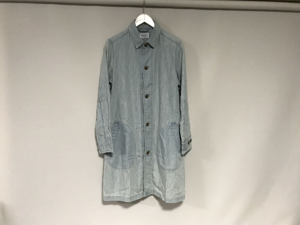 本物マニュアルアルファベットManualAlphabetコットンデニムステンカラーコートジャケットメンズサーフミリタリー青ブルー0XS日本製拍卖