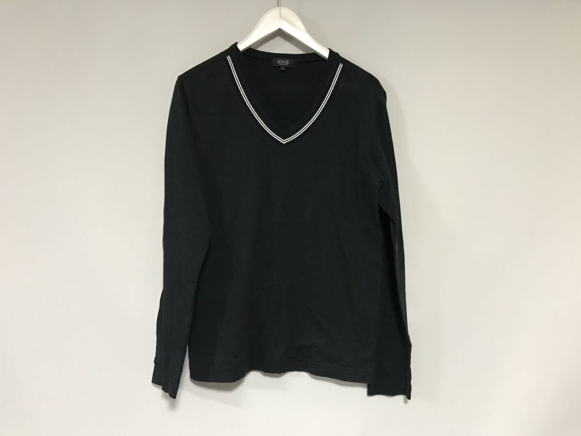 本物ルパートEDGE RUPERTコットンVネック長袖TシャツロンTメンズサーフアメカジビジネススーツ黒ブラック2M日本製拍卖
