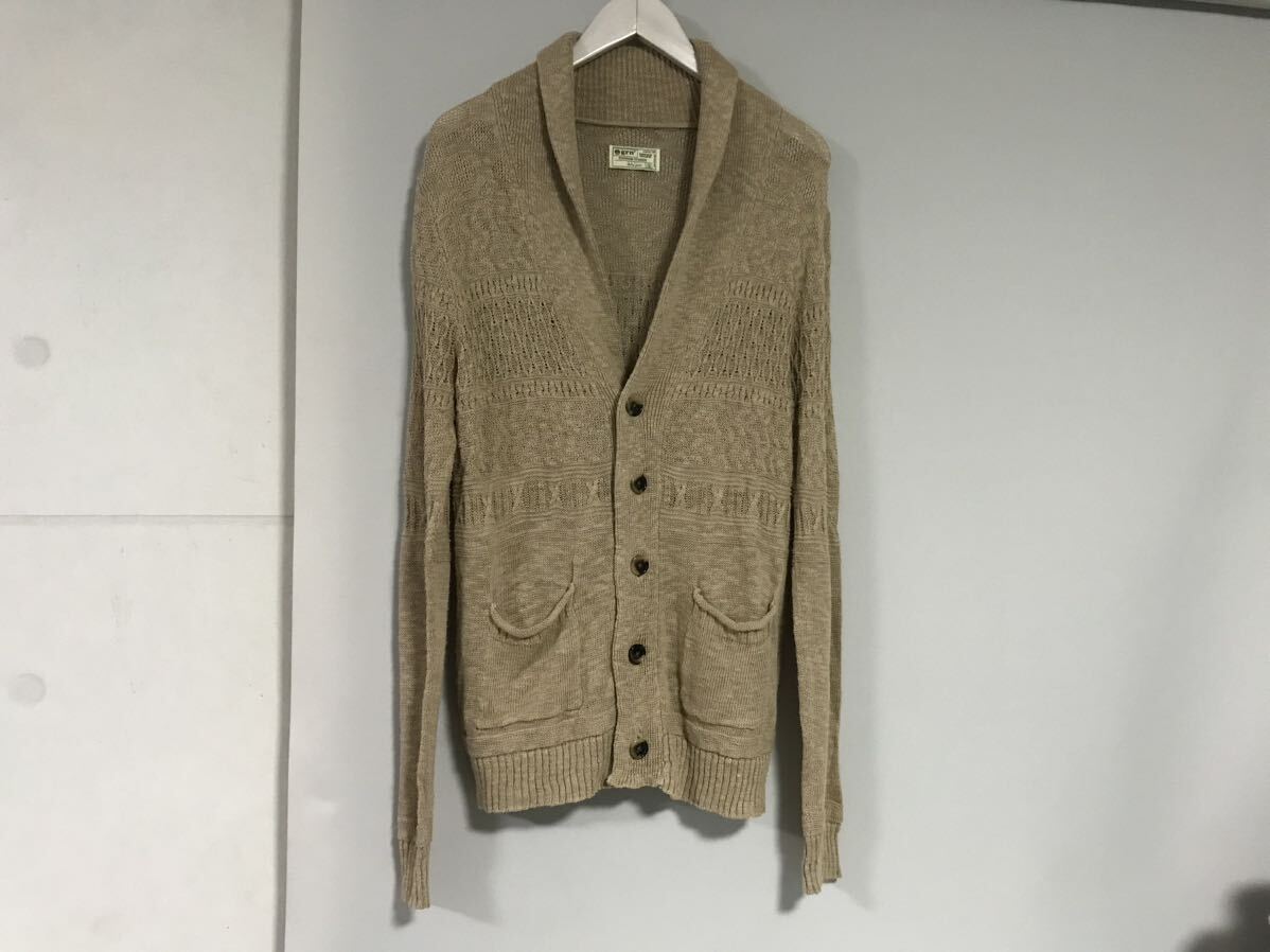 本物ジーアールエヌgrnコットン麻リネンニット長袖セーターカーディガンジャケットメンズサーフミリタリーアメカジビジネスベージュ2M拍卖