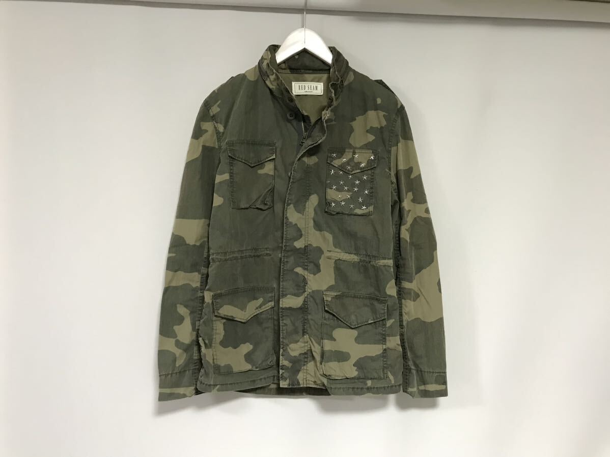 本物レッドシームREDSEAMアーバンリサーチコットンナイロンジップカモフラ柄迷彩星スタッズミリタリーワークジャケットメンズLカーキ柄40拍卖