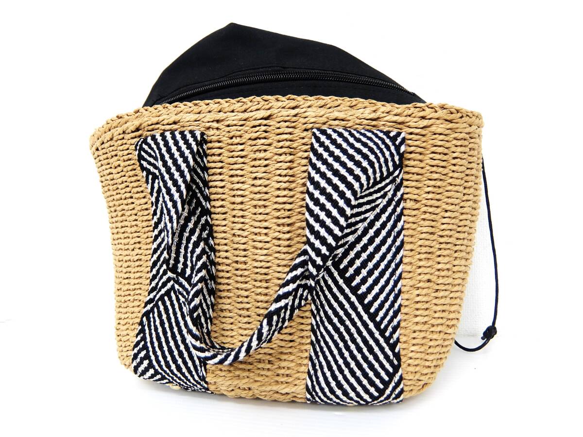 grove グローブ カゴ バッグ ハンドバッグ ストライプ ラメ ブラウン ブラック拍卖