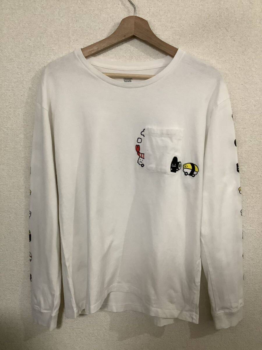 design Tshirts Store graniph グラニフ 寿司プリント刺繍 長袖Tシャツ ロンT ホワイト セレクト ユニセックス 古着 S拍卖