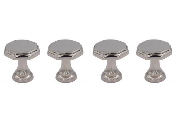 送料無料 訳アリ真鍮製つまみ 直径約25mm 4個セット 銀メッキ ヴィクトリアンCBノブ フラットオクタゴナル 1”x4拍卖