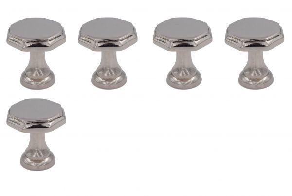 送料無料 訳アリ 真鍮製つまみ 直径約25mm 5個セット 銀メッキ ヴィクトリアンCBノブ フラットオクタゴナル 1”x5拍卖