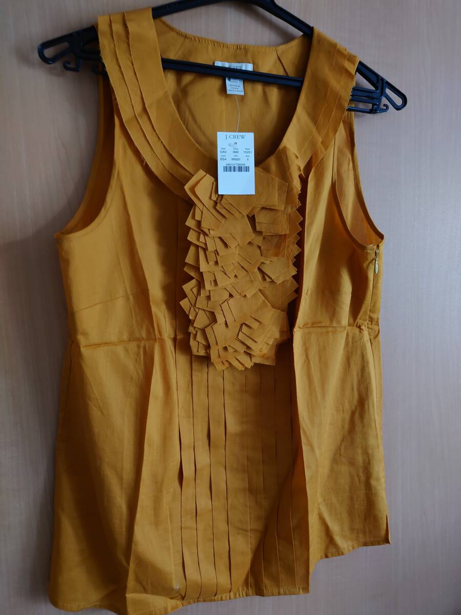 ☆全国送料無料☆新品タグ付☆J.CREWマスタード色約26,000円主役級華やかフリル付ブラウスアメリカ6サイズ日本9号くらいの方むき♪拍卖