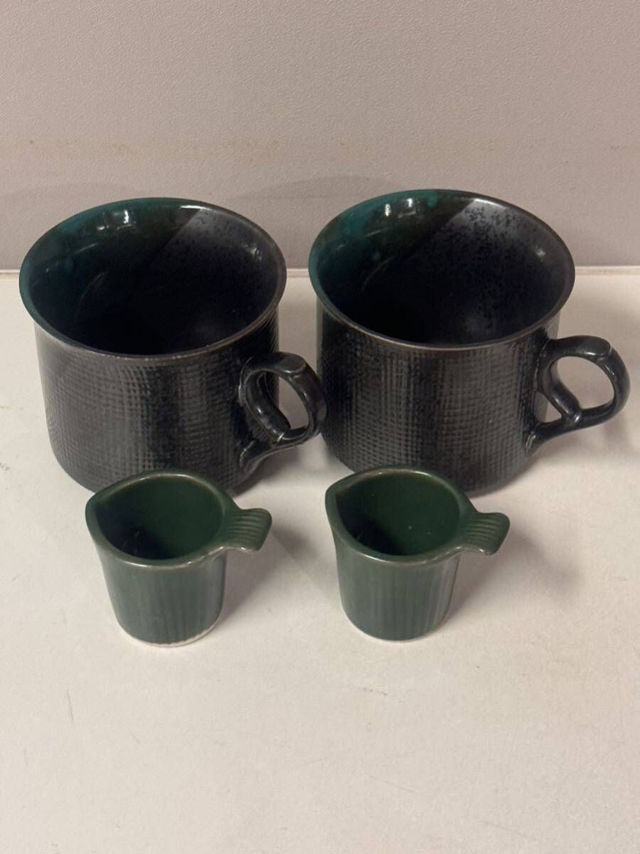 クリーマー付き マグカップ 2個セット 黒 深緑コーヒーカップ拍卖