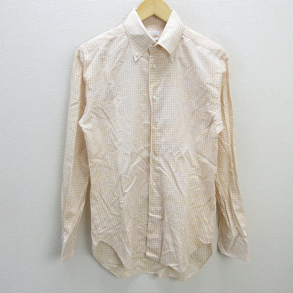 G■エディフィス/EDIFICE 長袖BDシャツ/ギンガムチェック【L程度】オレンジ/men's/100【中古】■拍卖