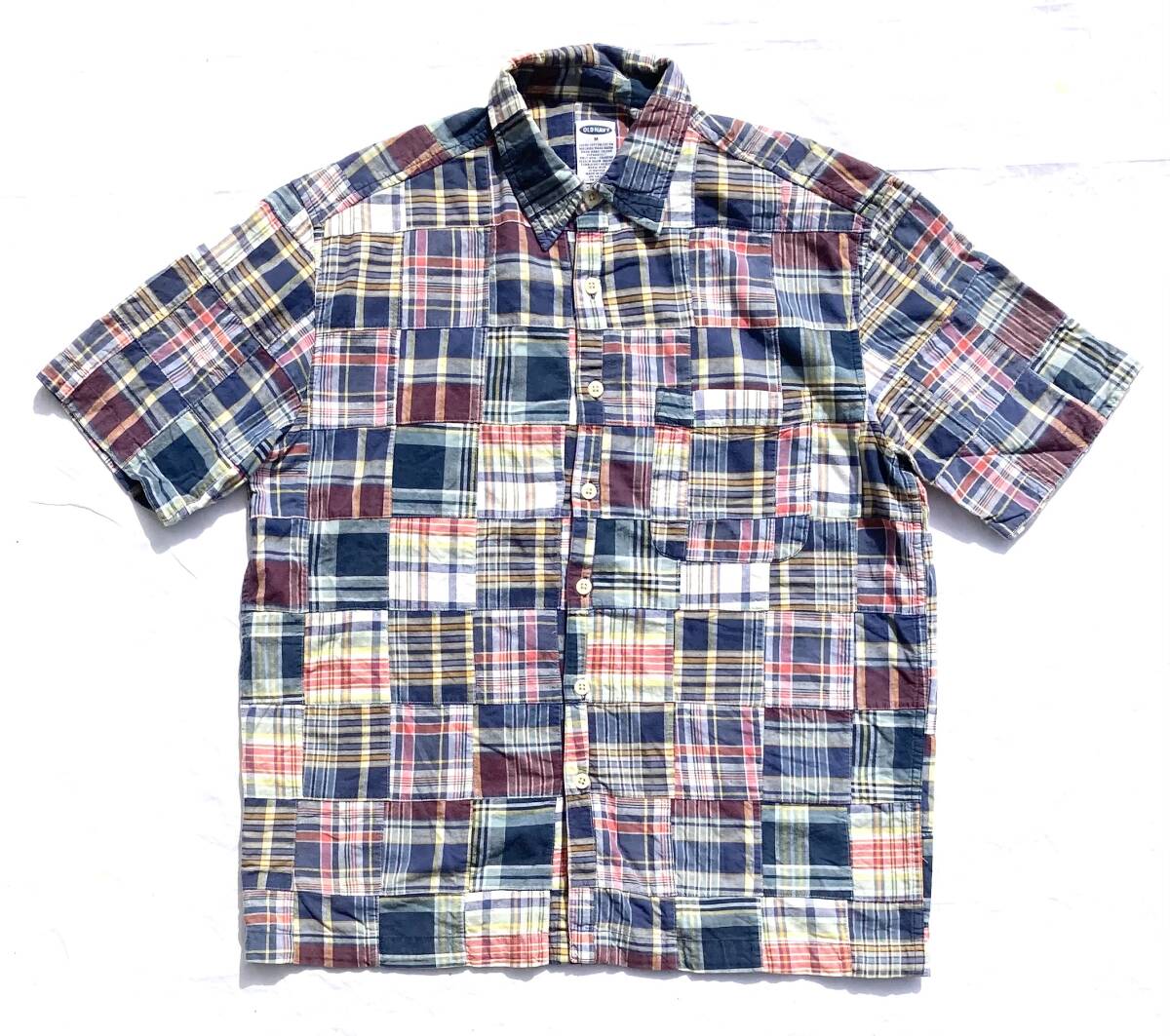 90s〜 OLD NAVY パッチワーク 半袖 BOXシャツ M OLD GAP Y2K拍卖
