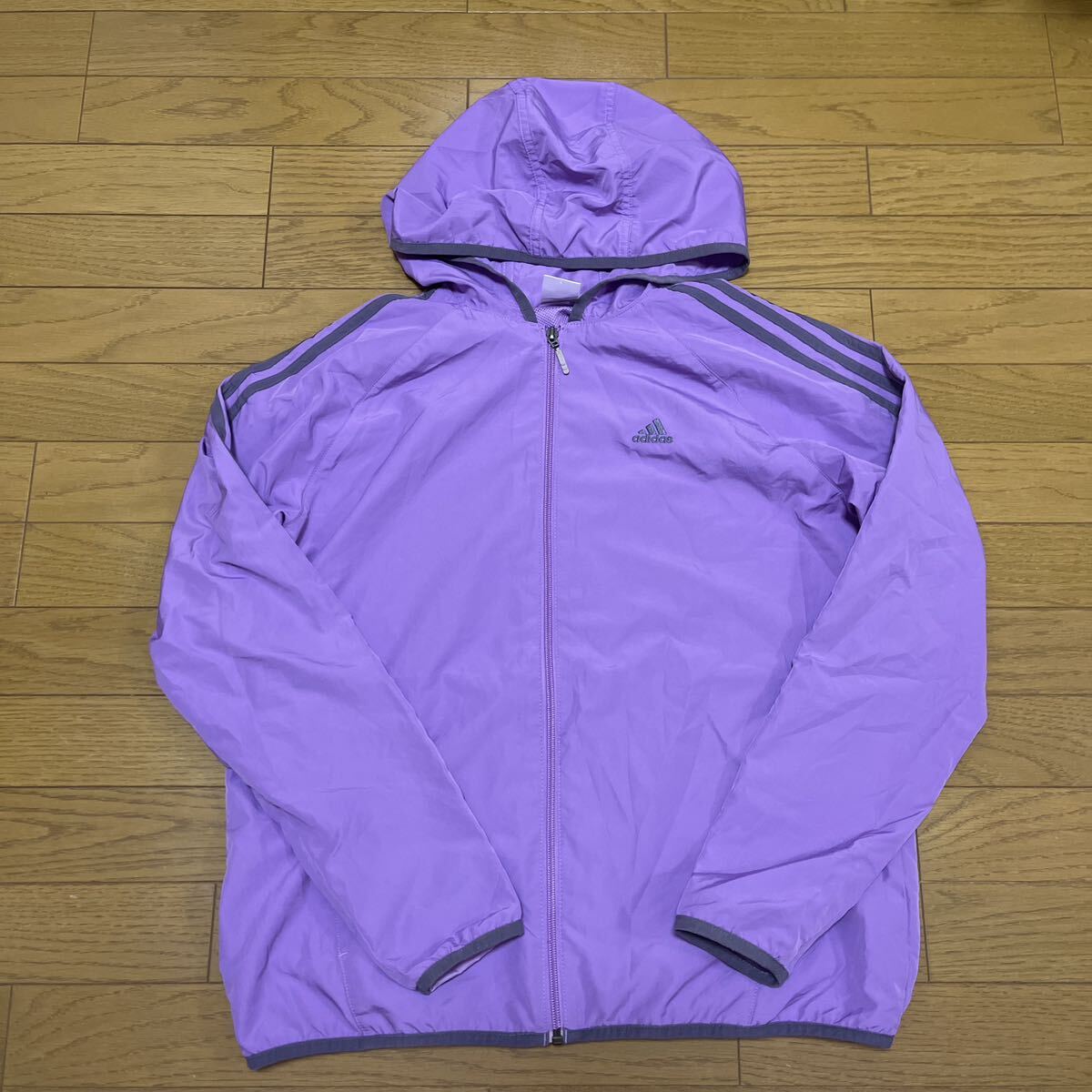 送料無料■adidas アディダス ライトパープル ラベンダー メッシュ 長袖 フルジップ パーカー サイズ USサイズL US古着拍卖