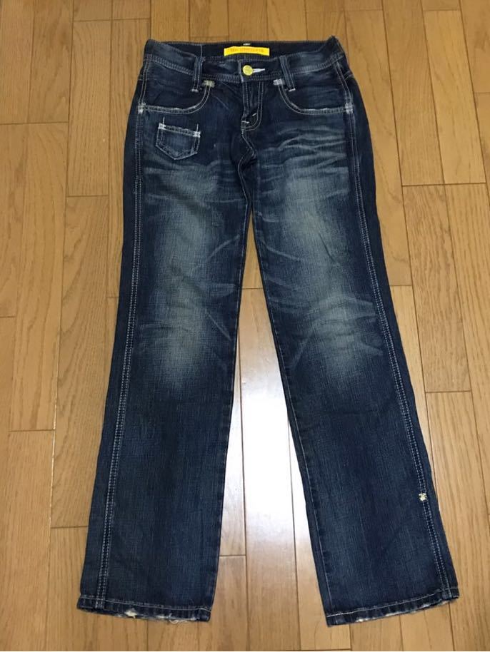 Levi's STRAUSS&Co. リーバイス ステッチ ダメージ ダークブルーデニム ストレートパンツ W27 L31 505 101 PCL16B拍卖
