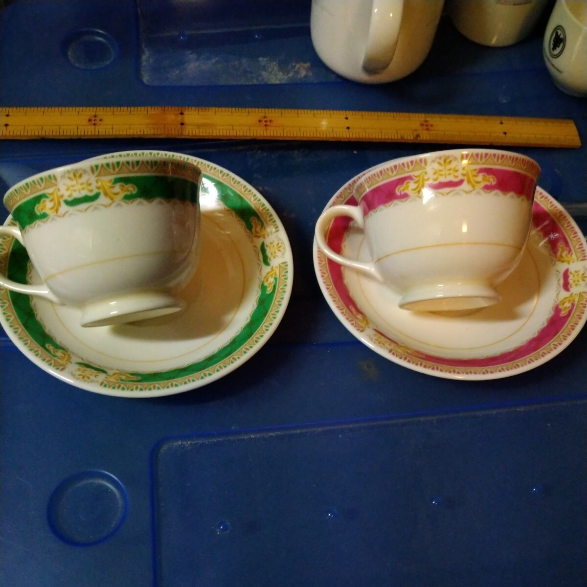 ソーサー カップ ペア ピンク グリーン 中古拍卖