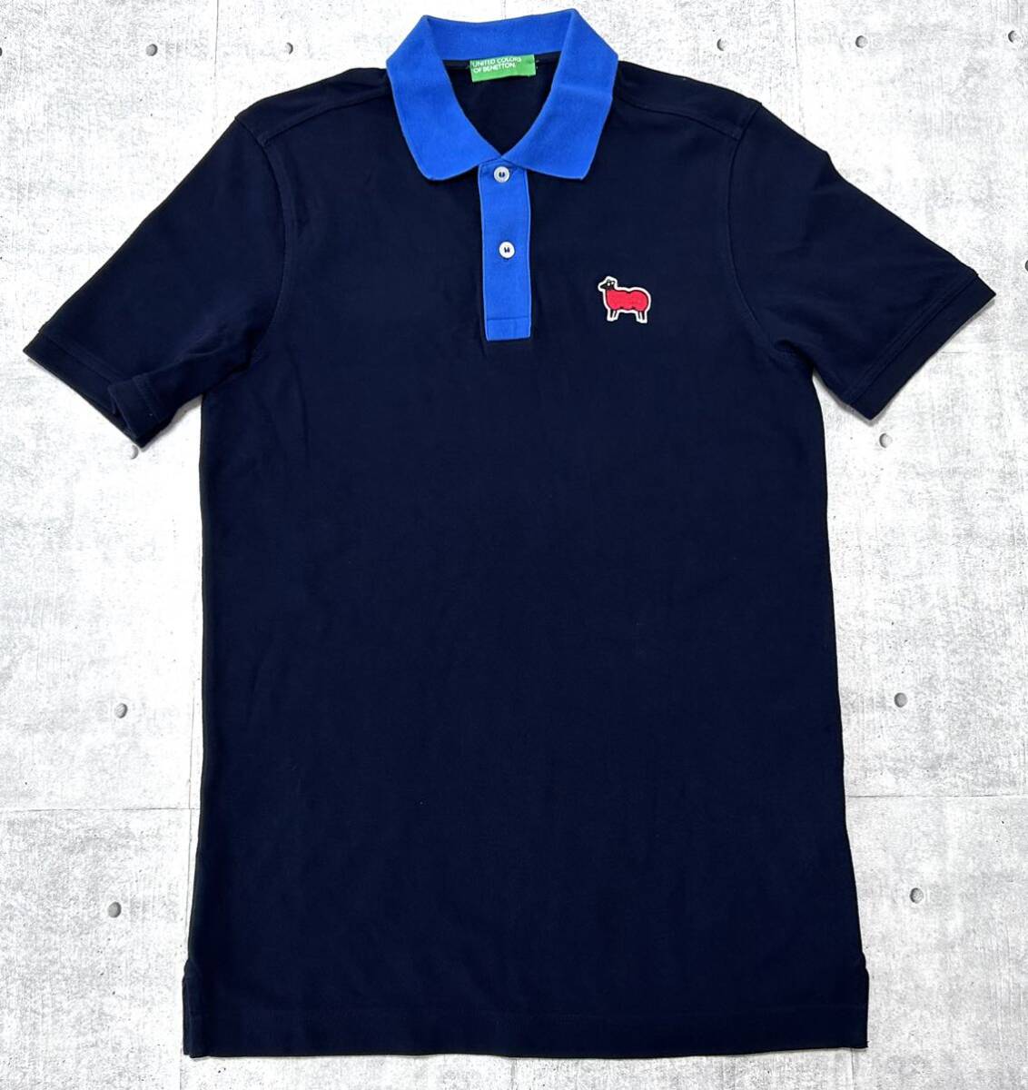 UNITED COLORS OF BENETTON 鹿の子 ポロシャツ ワッペン  ワンポイント 裾スリット ベネトン 早3663拍卖