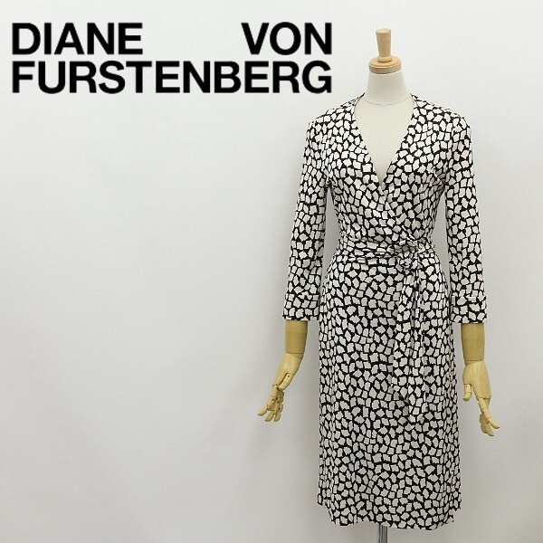 ◆DIANE von FURSTENBERG ダイアンフォン ファステンバーグ Vintage JULIAN 総柄 シルクジャージー ラップ ワンピース 4拍卖