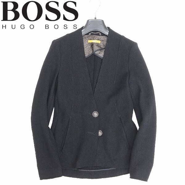 美品◆HUGO BOSS ヒューゴボス ウール ノーカラー 2釦 ジャケット 黒 ブラック 36拍卖