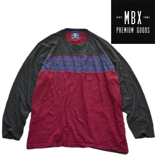 1点物◆MBX黒柄物ビッグサイズ長袖ロンTシャツ古着メンズXXLレディースOKアメカジブランド90sストリートMixスポーツ中古USAブランド372402拍卖