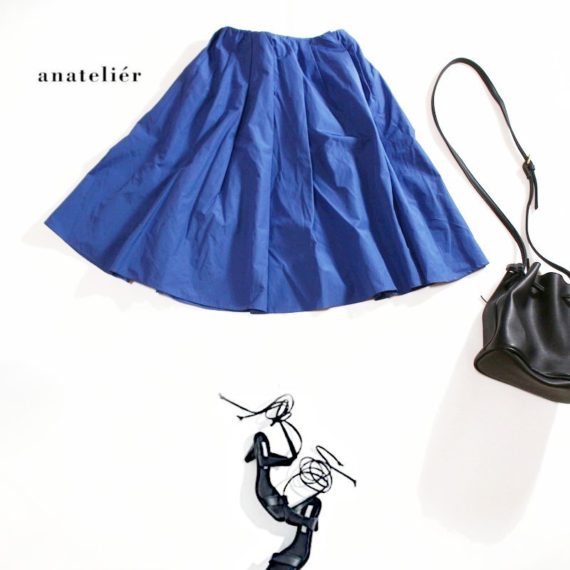 アナトリエ anatelier 株)ワールド 大人可愛い 夏色 ほんのり艶 ふんわり ボリュームギャザー フレアスカート 9号 38 ブルー 鮮やか 綺麗拍卖