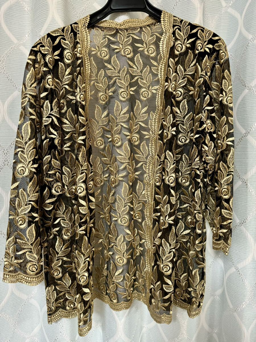 ゴールド黒シースルー カーディガン パーティー ゴージャス拍卖