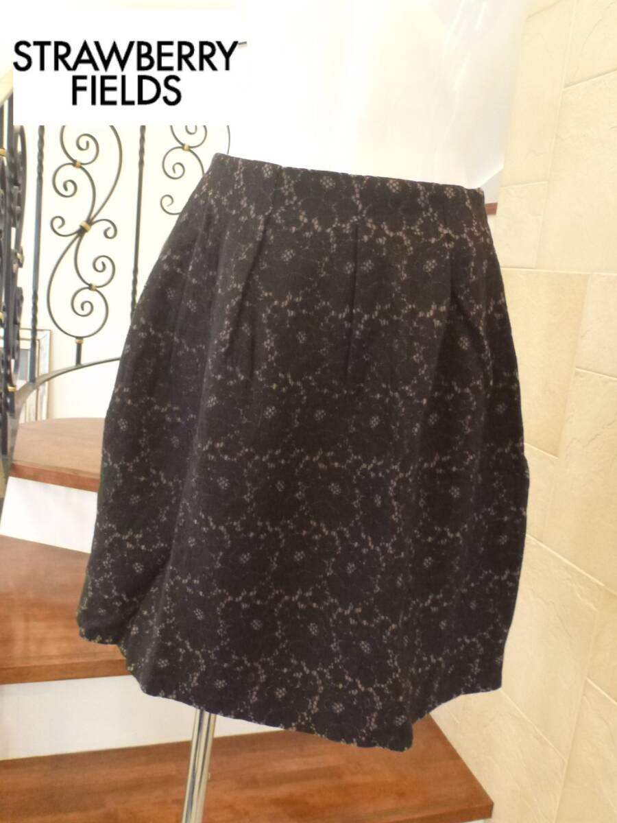 1.6万 美品 STRAWBERRY-FIELDS ストロベリーフィールズ★黒×茶 レース スカート 2 M相当拍卖