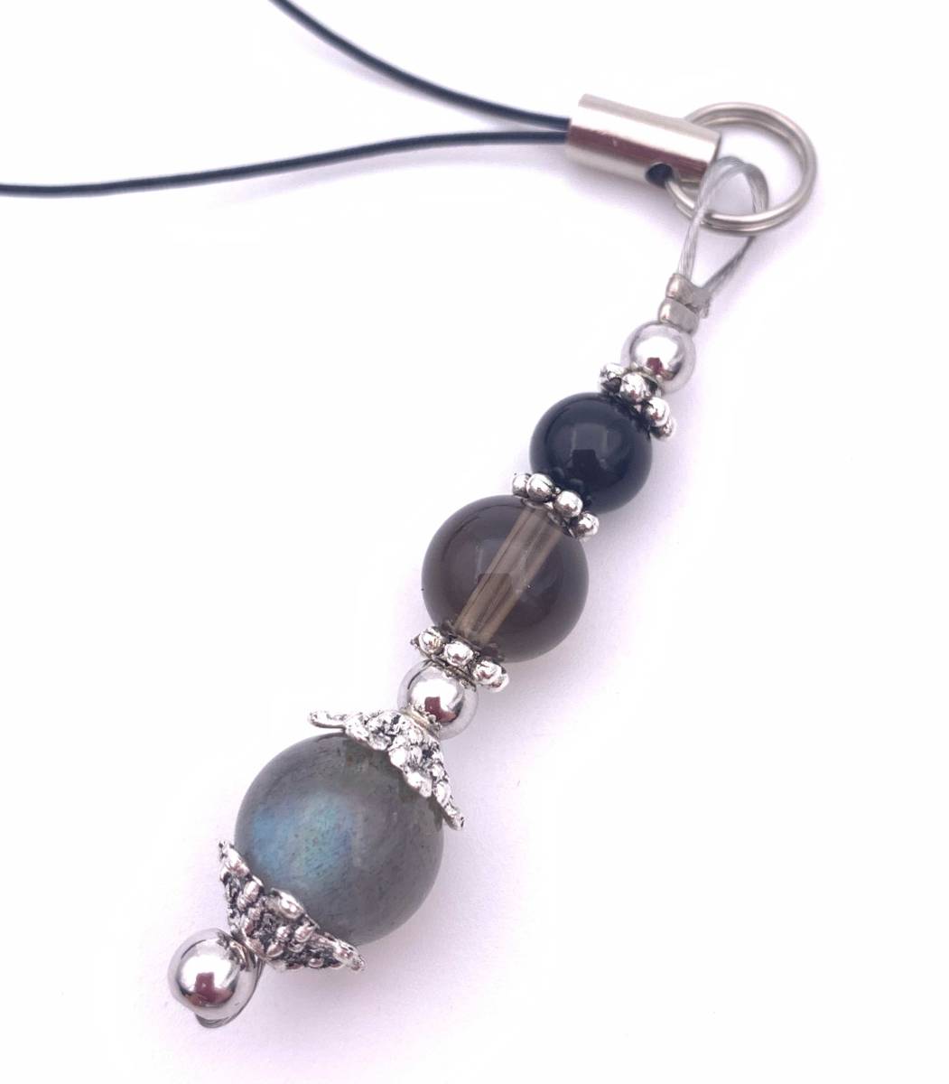 天然石ラブラドライト&スモーキークォーツ&オニキスのストラップ拍卖