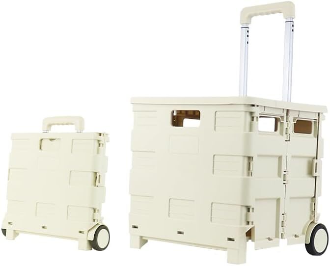 キャリーカート ショッピングカート コンテナキャリー サンドベージュ 折畳み 軽量 アウトドア キャスター付 大容量 コンパクト アウトドア拍卖