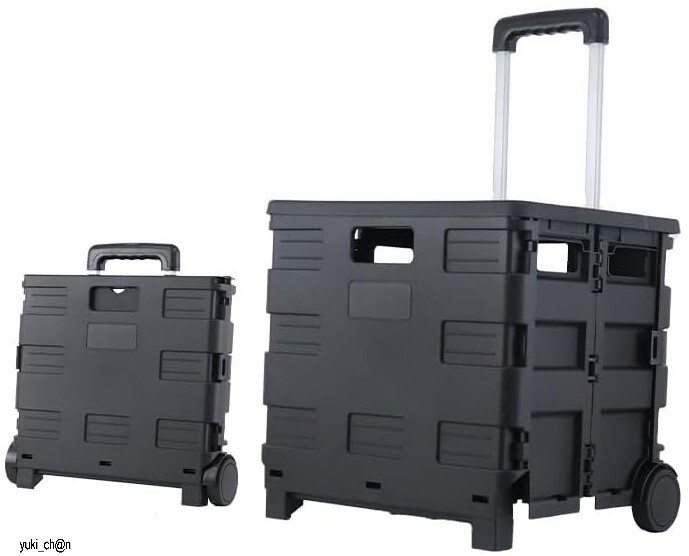 キャリーカート ショッピングカート コンテナキャリー ブラック 折り畳み 軽量 アウトドア キャスター付き 大容量 コンパクト アウトドア拍卖