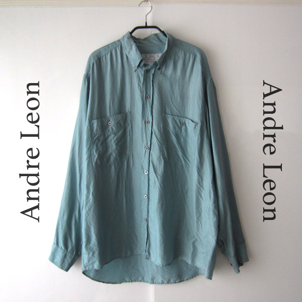美品 Andre Leon/アンドレレオン★ シルク ボタンダウンシャツ拍卖