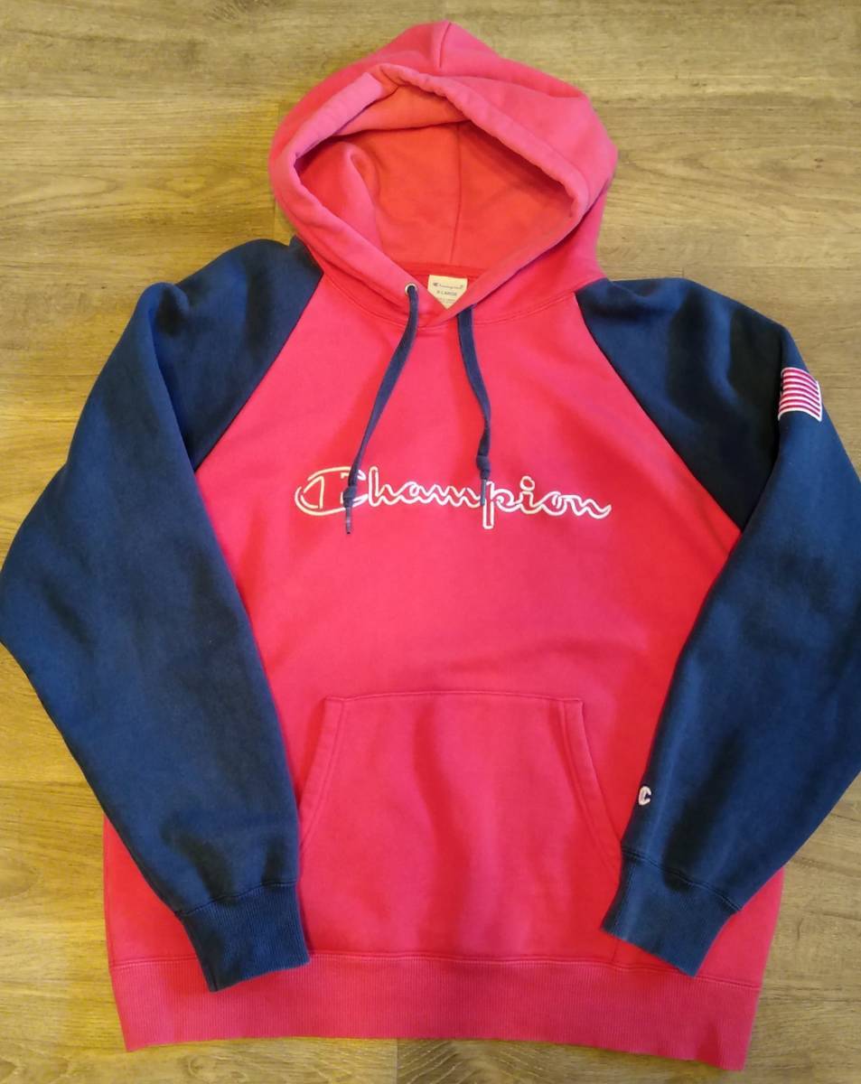 チャンピオン ロゴ パーカー 刺繍 リバースウィーブ ヴィンテージ ラグラン 古着 プルオーバー スウェット ワッペン 袖 厚手拍卖