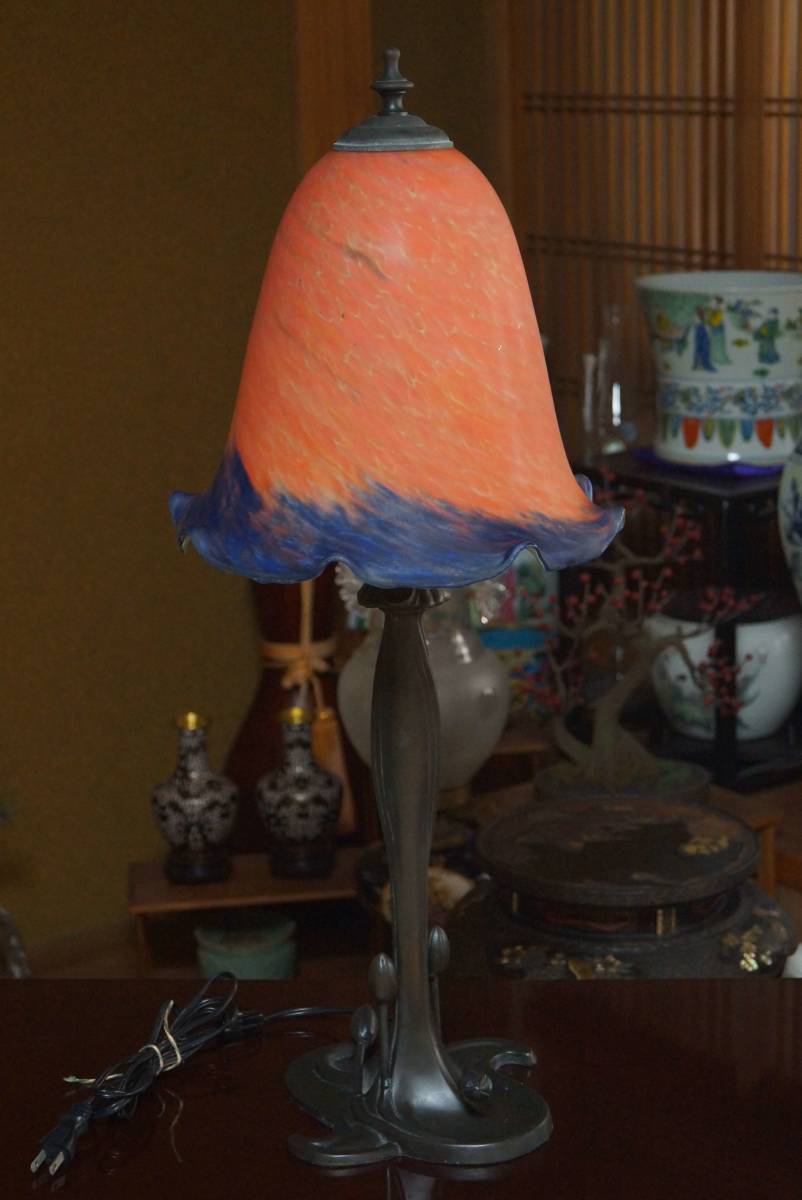 【閑】大型古風ステンドグラスランプ 花形テーブルランプ 卓上照明 高さ67㎝★時代物★美品★5D0419拍卖