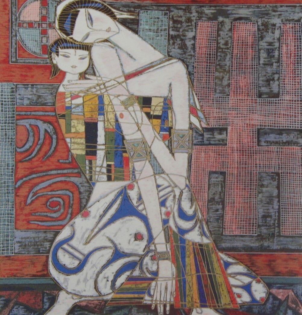丁紹光(ティン・シャオ・クァン)「母と子」  希少画集・額装画、日本製新品額縁、状態良好、送料無料拍卖