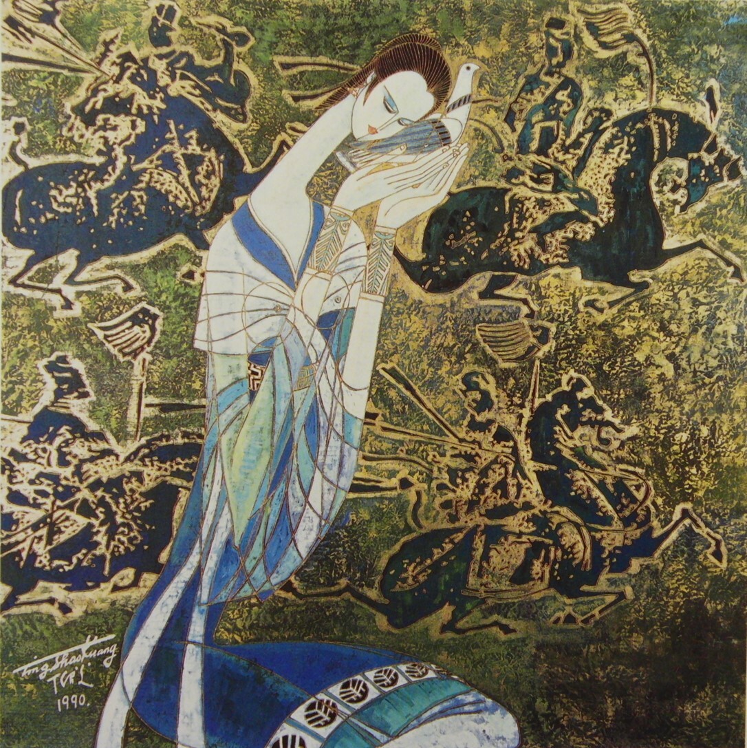 丁紹光(ティン・シャオ・クァン)「メッセンジャー」  希少画集・額装画、日本製新品額縁、状態良好、送料無料拍卖