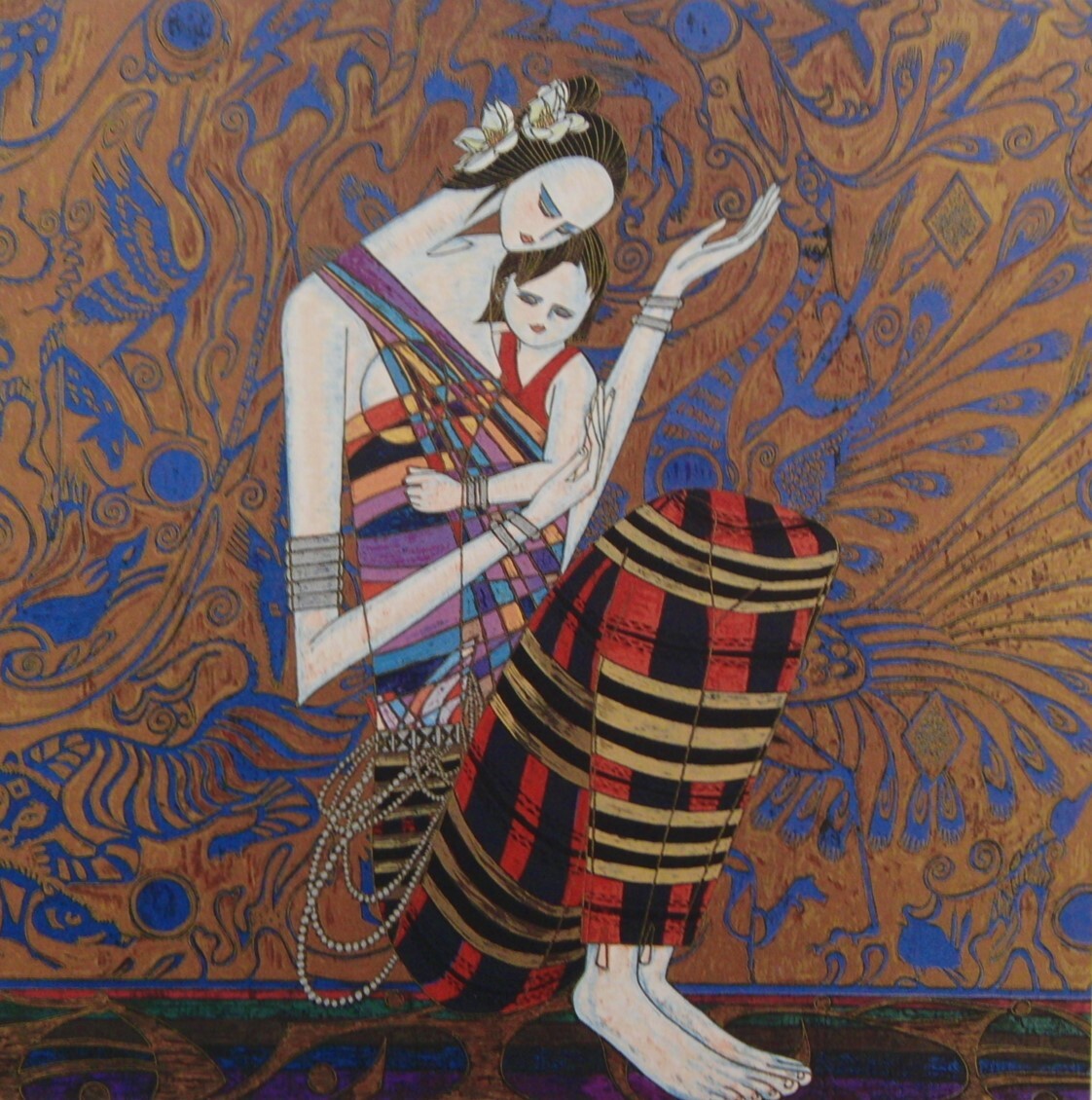 丁紹光(ティン・シャオ・クァン)「子守歌」  希少画集・額装画、日本製新品額縁、状態良好、送料無料拍卖