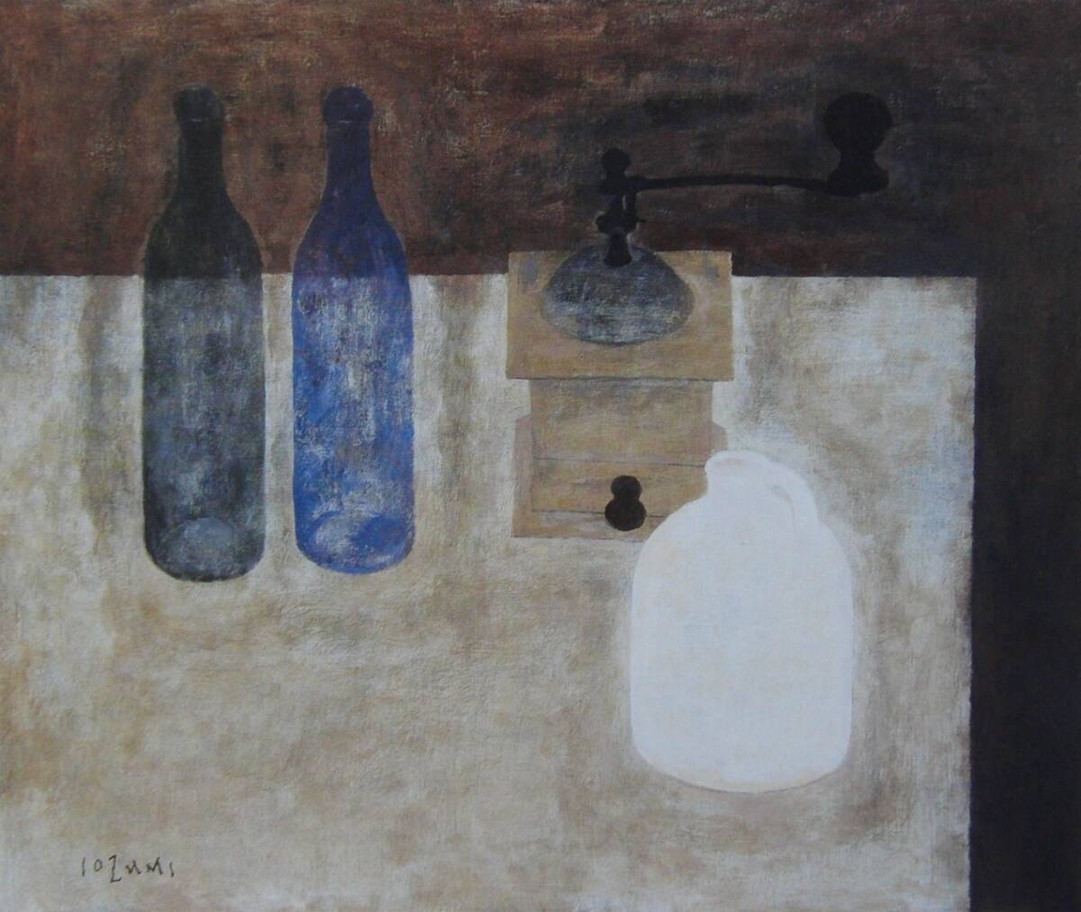 五百住乙人「珈琲挽きと瓶」  希少画集・額装画、日本製新品額縁、状態良好、送料無料拍卖