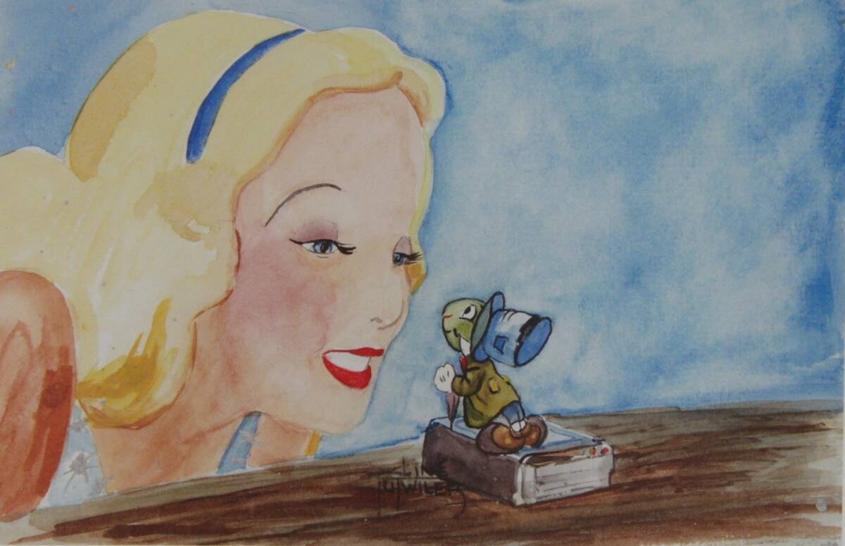 リネ・タトウィラー「BLUE FAIRY AND JIMINY CRICKET」 希少画集・額装画、日本製新品額縁、状態良好、送料無料拍卖