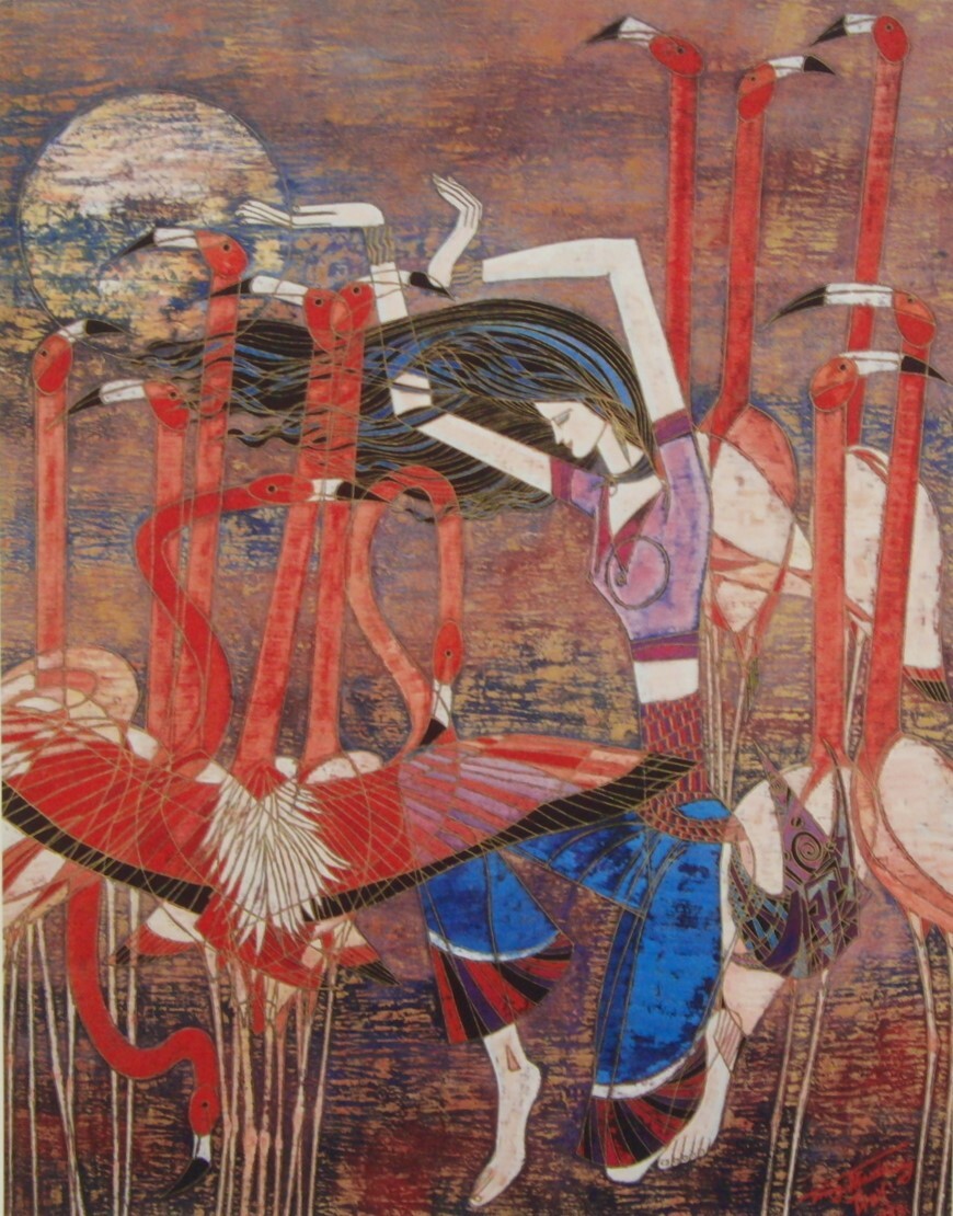 丁紹光(ティン・シャオ・クァン)「舞姫」  希少画集・額装画、日本製新品額縁、状態良好、送料無料拍卖