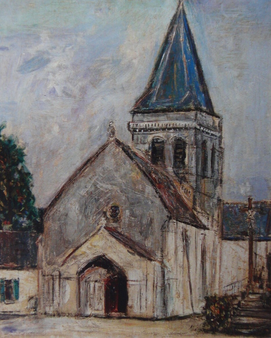 モーリス・ユトリロ「村の教会」  希少画集・額装画、日本製新品額縁、状態良好、送料無料拍卖