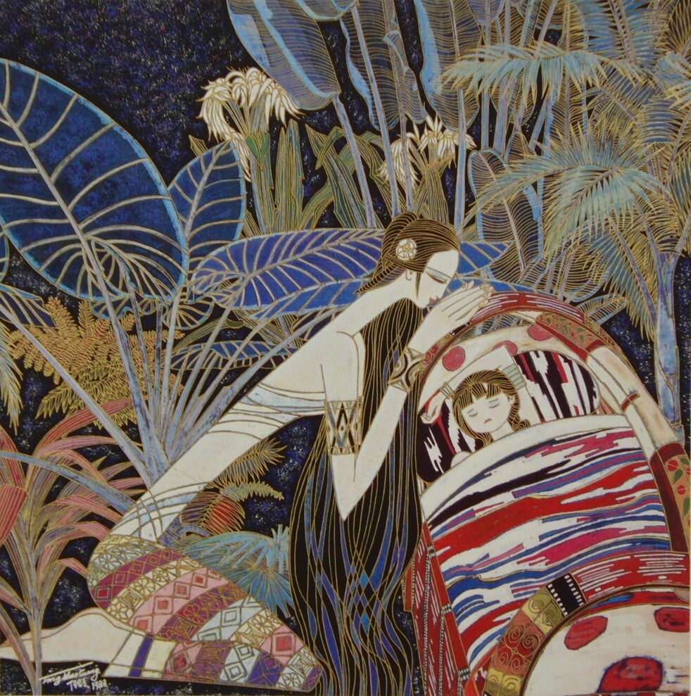 丁紹光(ティン・シャオ・クァン)「ゆりかごの歌」  希少画集・額装画、日本製新品額縁、状態良好、送料無料拍卖