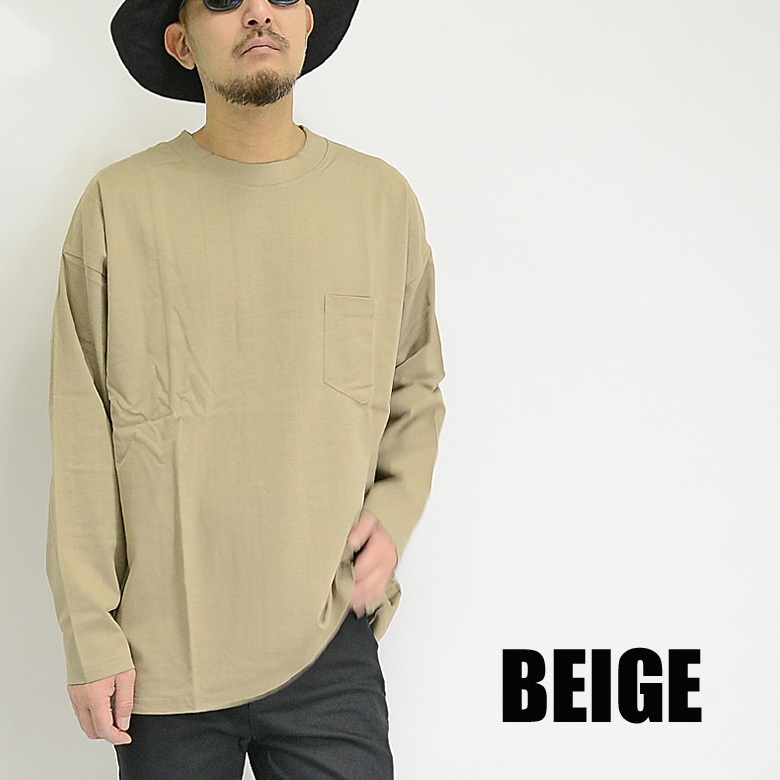 ビッグシルエット ポケット付き 長袖Tシャツ ヘビーウエイト メンズロンT 50542 新品ベージュ LL拍卖